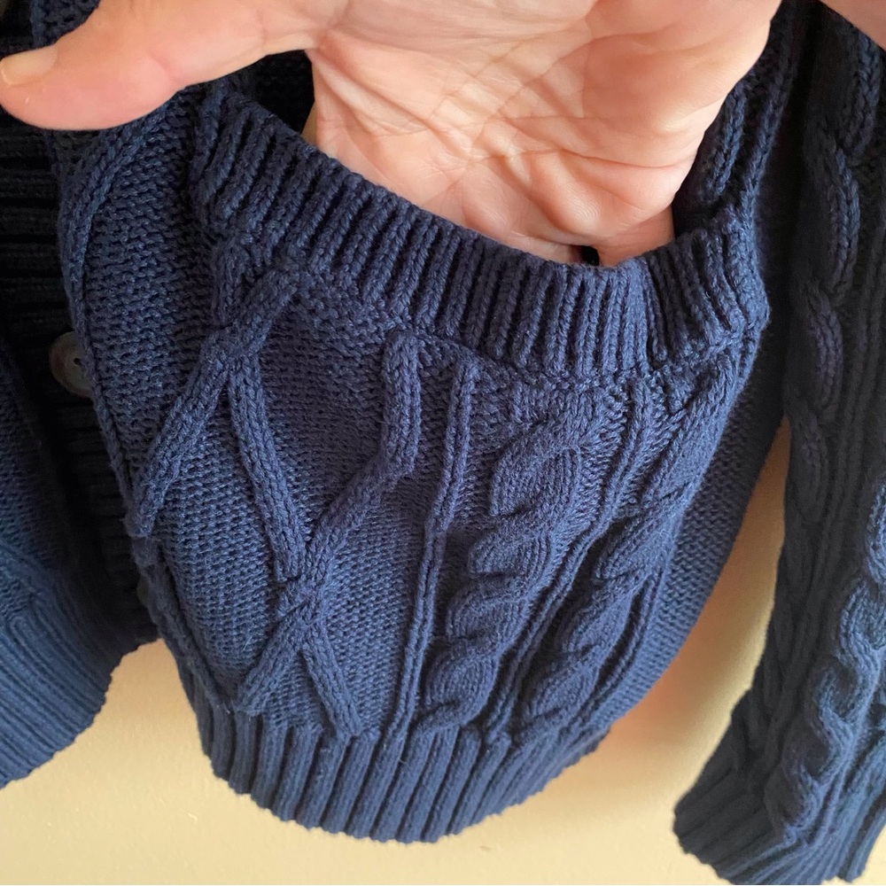 Old Navy Shawl Collar Fisherman Cardigan Men Large Cable Knit Navy Blue Cozy - Picture 6 of 13